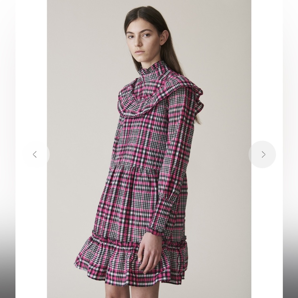 Ganni pink black and white Charron dress